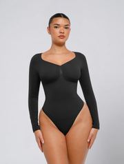 Seamless Long Sleeve Ruched Bodysuit for Women – Stretch Body with Feminine Detail