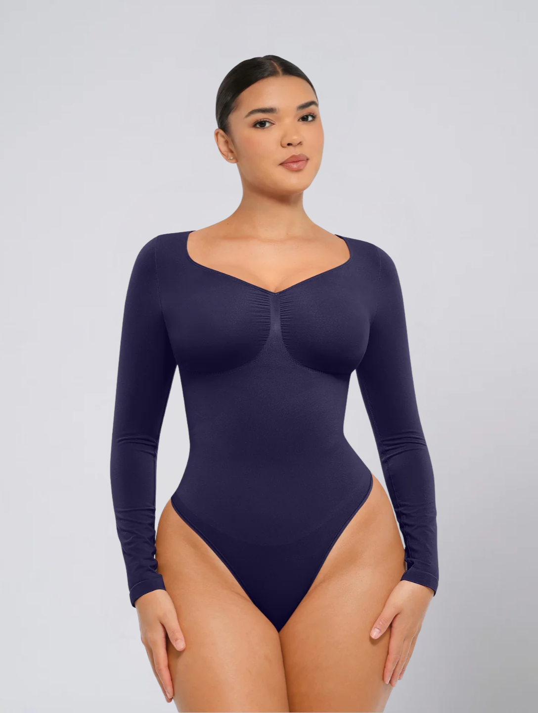 Seamless Long Sleeve Ruched Bodysuit for Women – Stretch Body with Feminine Detail