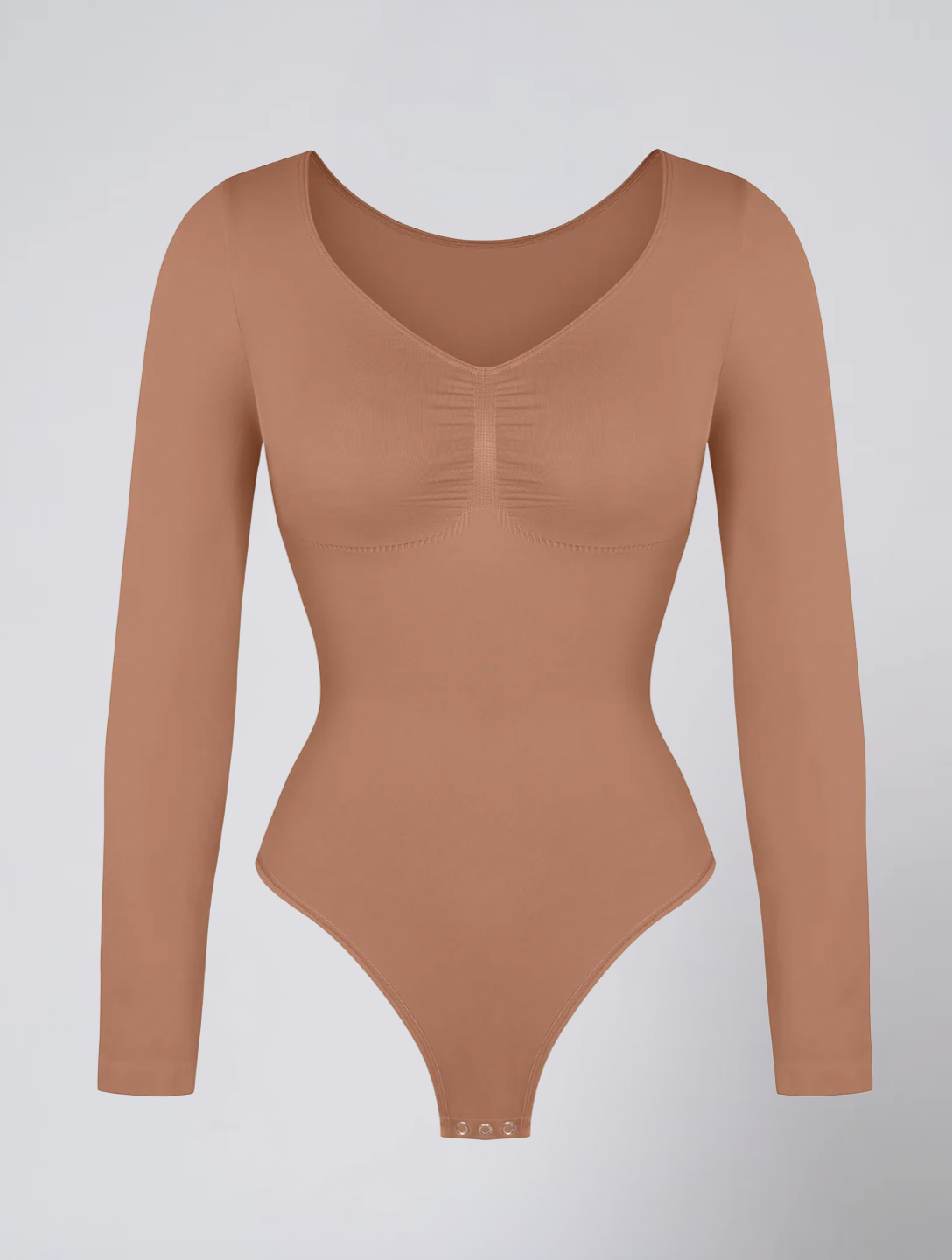 Seamless Long Sleeve Ruched Bodysuit for Women – Stretch Body with Feminine Detail