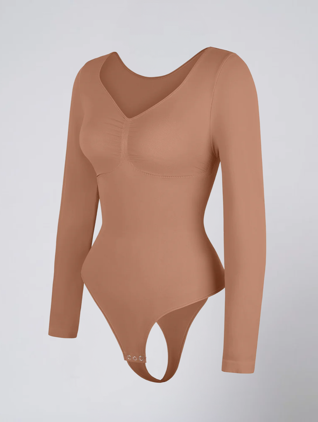 Seamless Long Sleeve Ruched Bodysuit for Women – Stretch Body with Feminine Detail