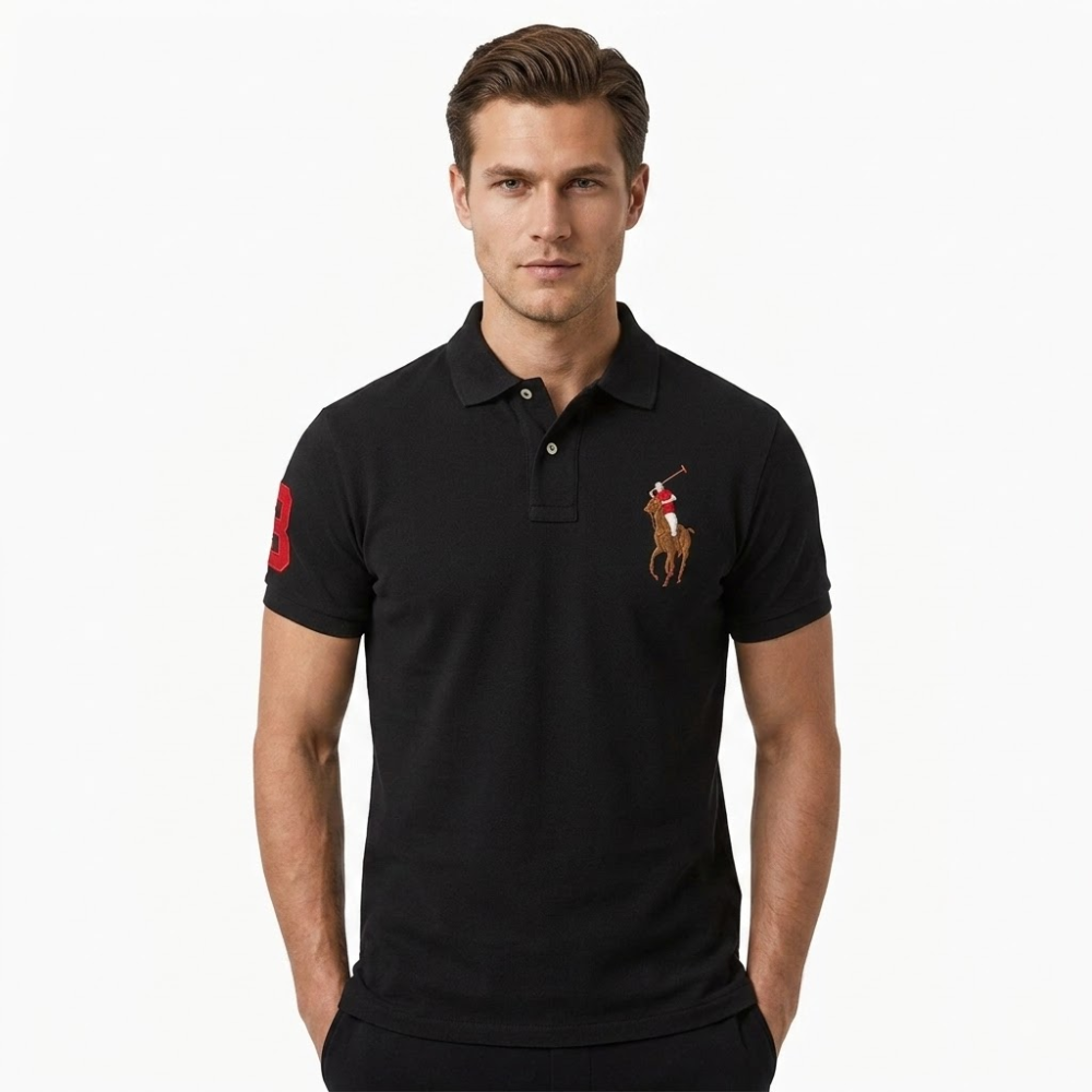 Polo Ralph Lauren Black Custom Fit Big Pony Embroidered Polo Shirt