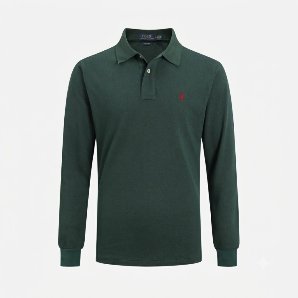 Polo Ralph Lauren Grey Custom Fit Logo-Embroidered Long-Sleeve Polo Shirt