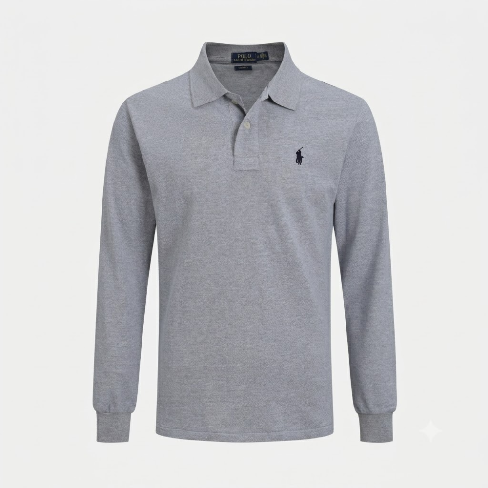 Polo Ralph Lauren Grey Custom Fit Logo-Embroidered Long-Sleeve Polo Shirt