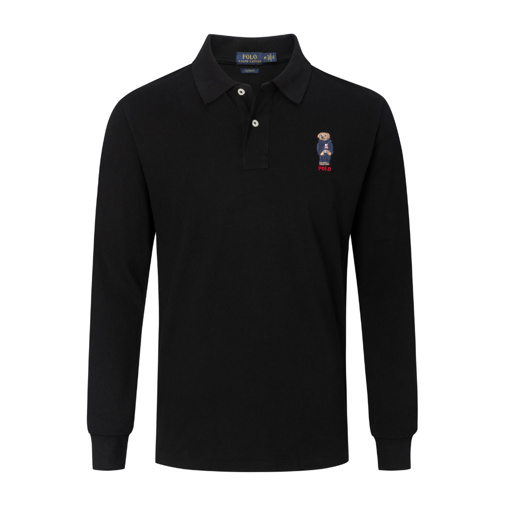 Polo Ralph Lauren Men's Black Wool-Cashmere Logo-Embroidered Long-Sleeve Polo Shirt