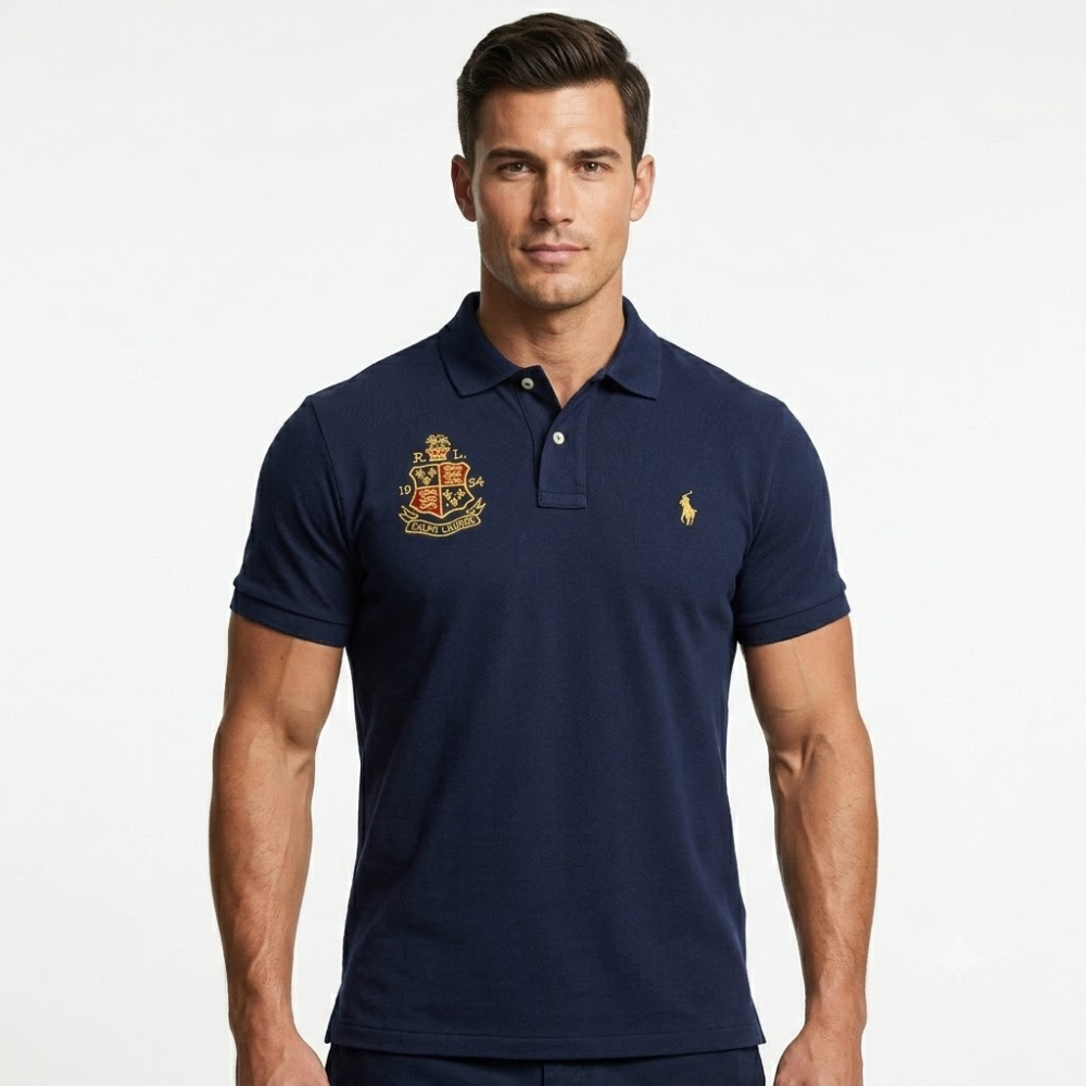 Polo Ralph Lauren Navy Blue Custom Fit Crest-Embroidered Polo Shirt