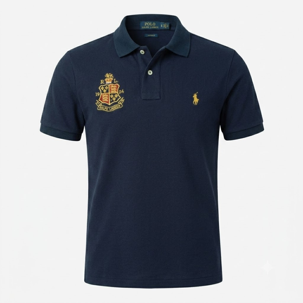 Polo Ralph Lauren Navy Blue Custom Fit Crest-Embroidered Polo Shirt
