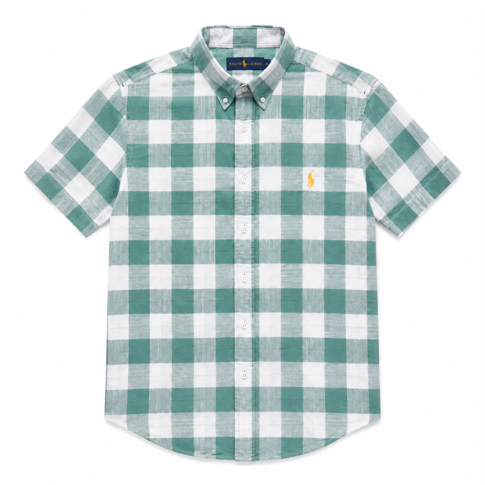 Polo Ralph Lauren Plaid Linen Fabric Short-Sleeve Oxford Shirt