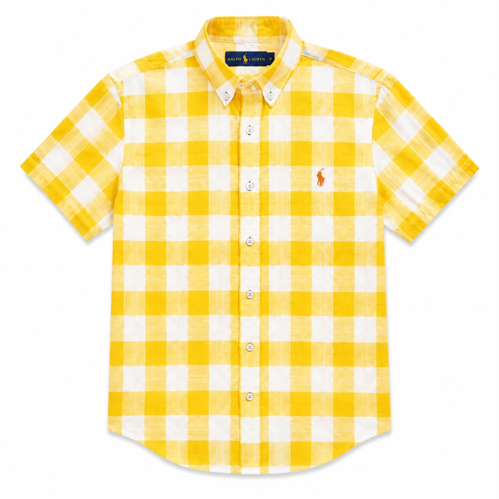 Polo Ralph Lauren Plaid Linen Fabric Short-Sleeve Oxford Shirt