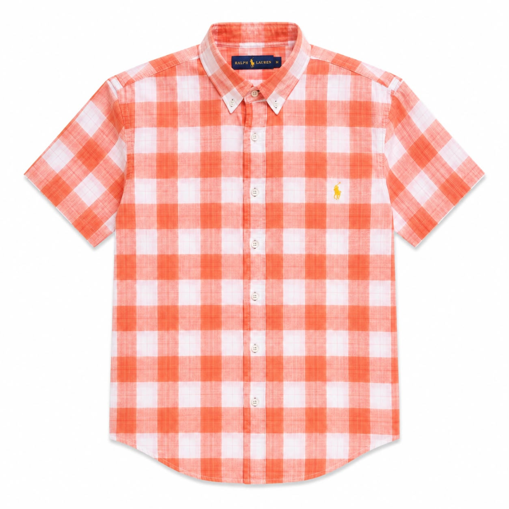 Polo Ralph Lauren Plaid Linen Fabric Short-Sleeve Oxford Shirt