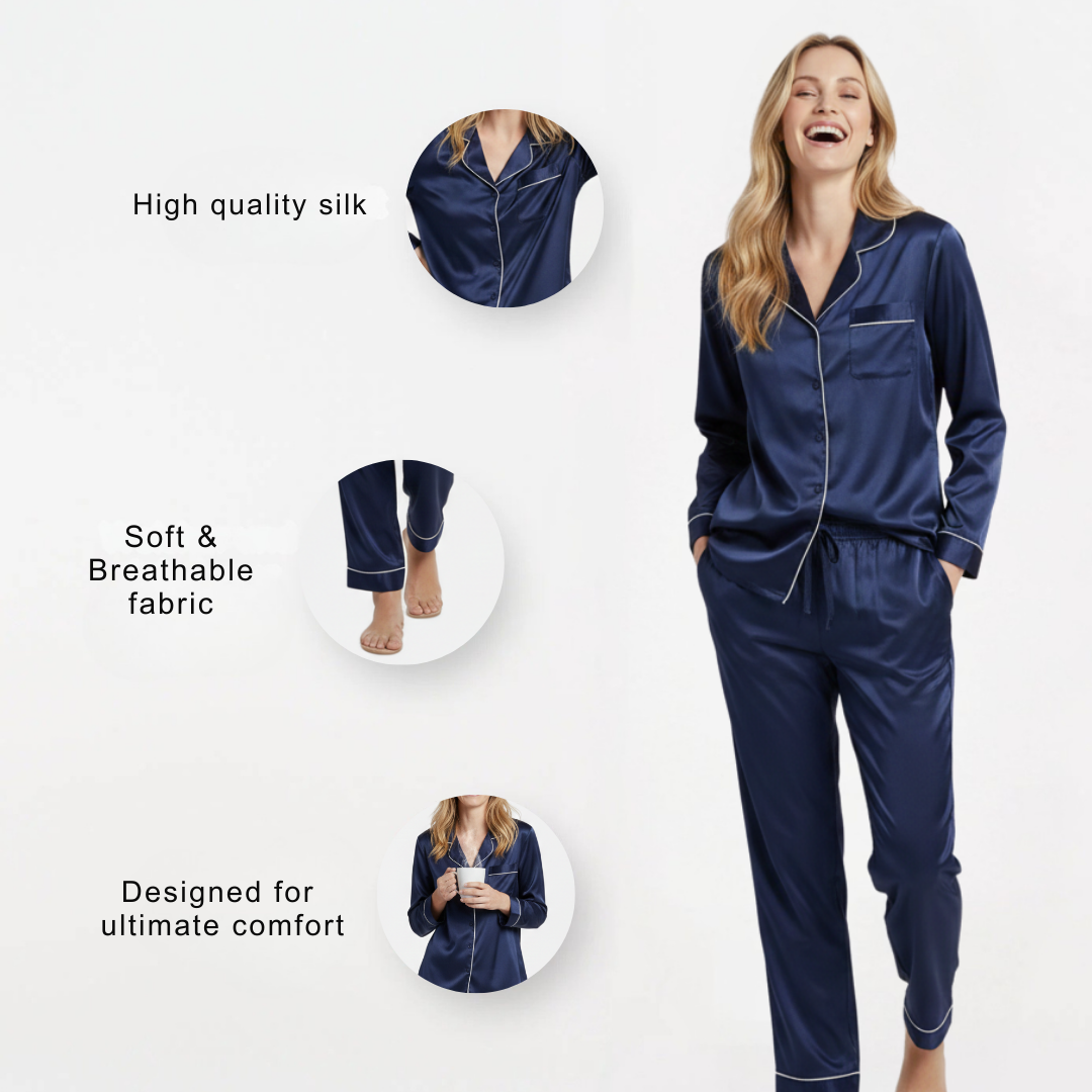 Women’s Satin Pyjama Set – Soft Two Piece Sleepwear with Relaxed Fit