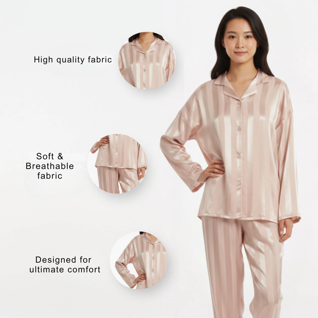 Striped Pyjama Set for Women – Long Sleeve Two Piece Sleepwear Lounge Set