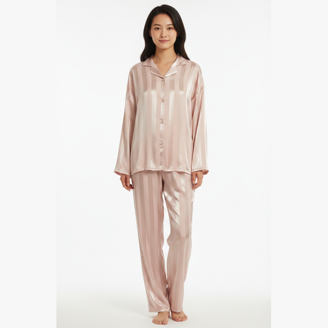 Striped Pyjama Set for Women – Long Sleeve Two Piece Sleepwear Lounge Set