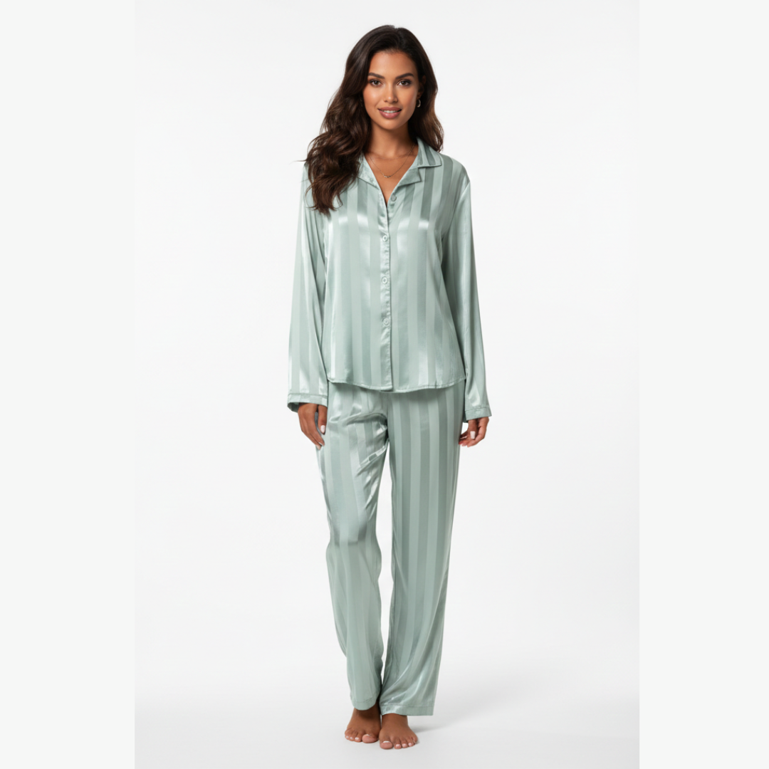 Striped Pyjama Set for Women – Long Sleeve Two Piece Sleepwear Lounge Set