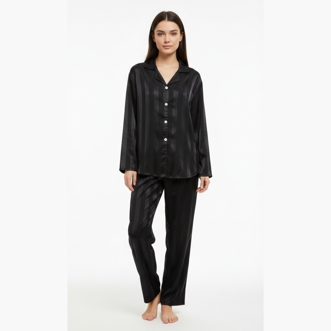 Striped Pyjama Set for Women – Long Sleeve Two Piece Sleepwear Lounge Set