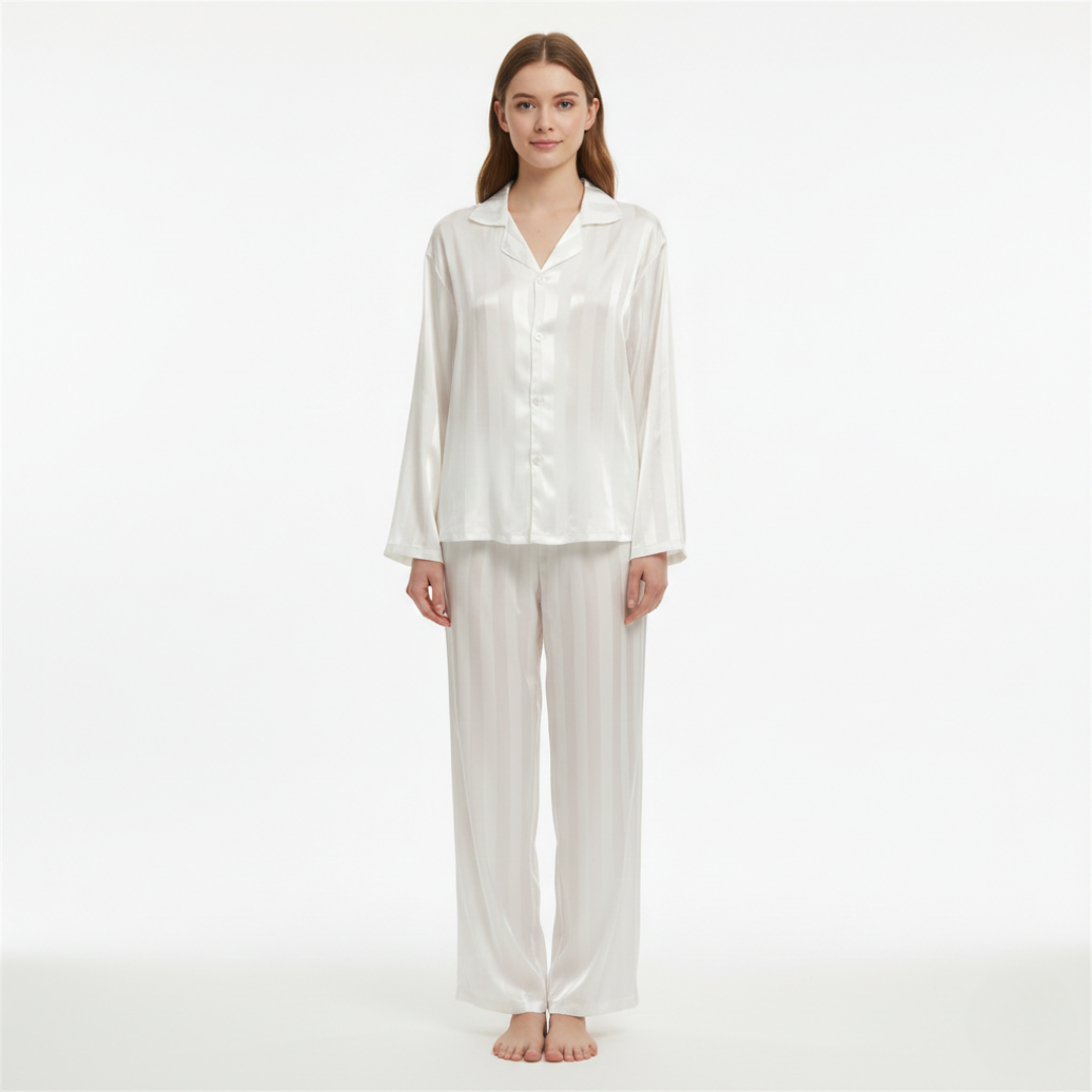 Striped Pyjama Set for Women – Long Sleeve Two Piece Sleepwear Lounge Set