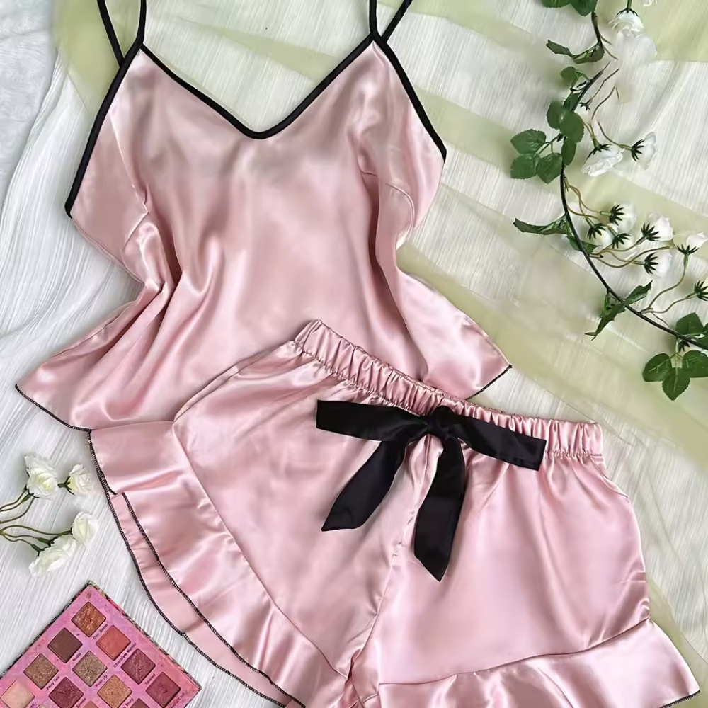 Women’s Cami Pyjama Set with Shorts – Sleeveless V Neck Summer Sleepwear