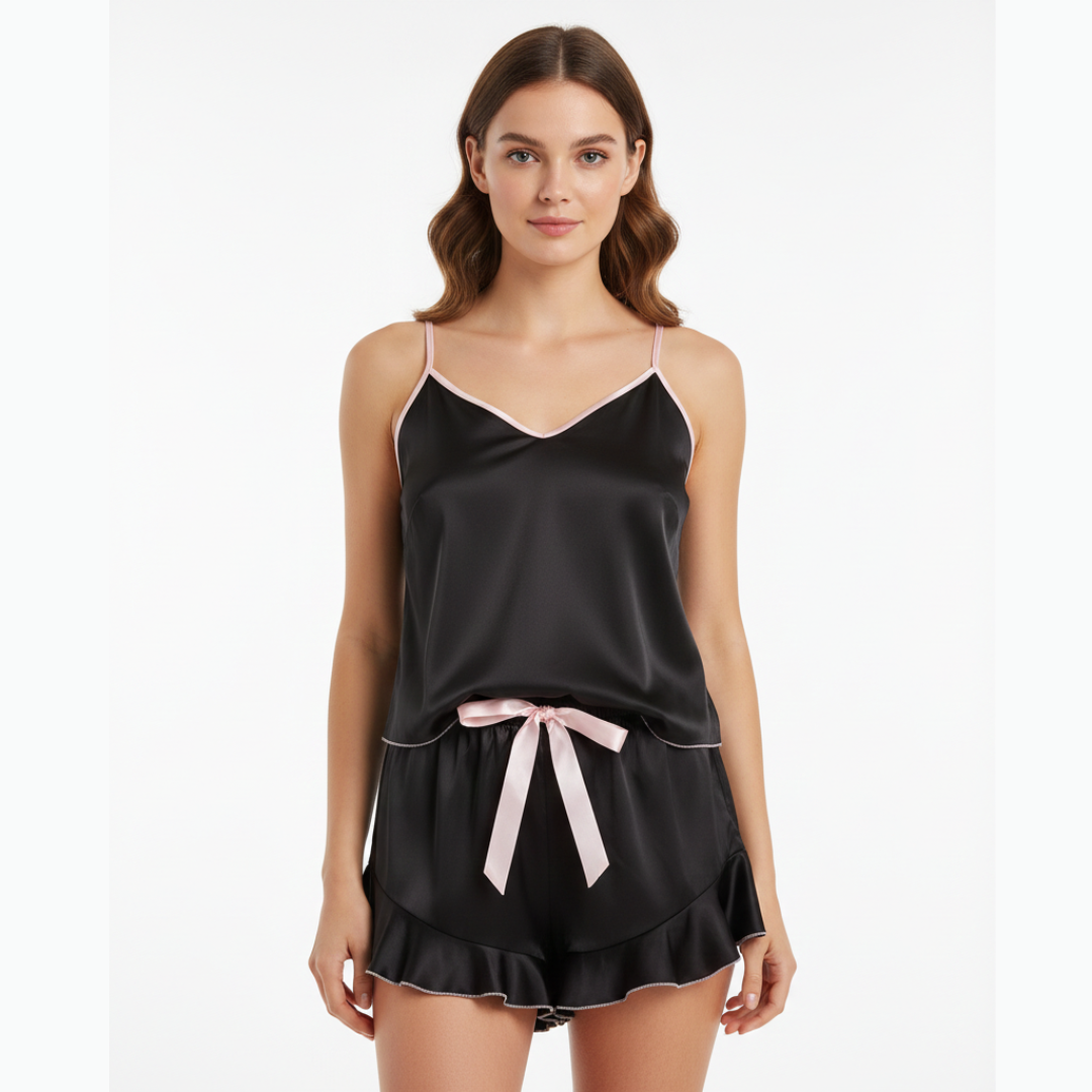 Women’s Cami Pyjama Set with Shorts – Sleeveless V Neck Summer Sleepwear
