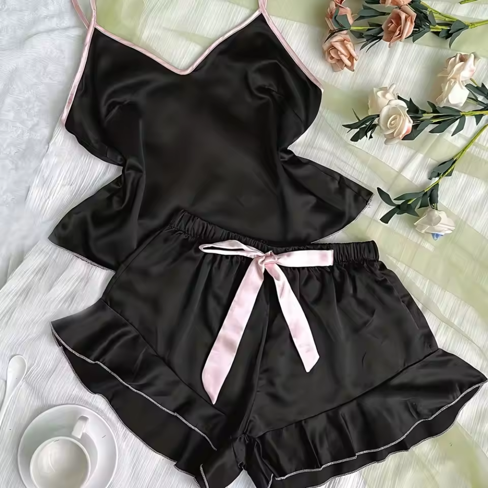 Women’s Cami Pyjama Set with Shorts – Sleeveless V Neck Summer Sleepwear