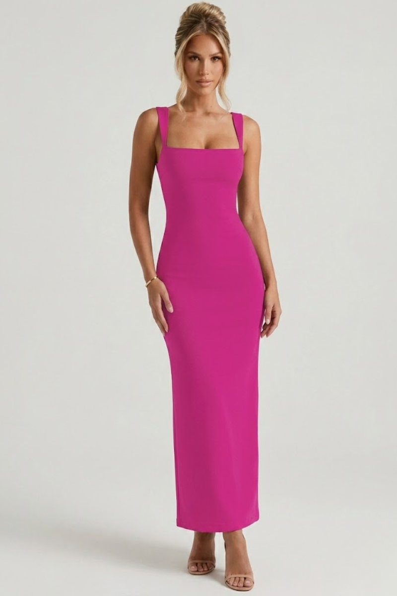 Ruched Slit Bodycon Maxi Summer Dress for Women – Strappy Evening Part – ATHENA Bodywear
