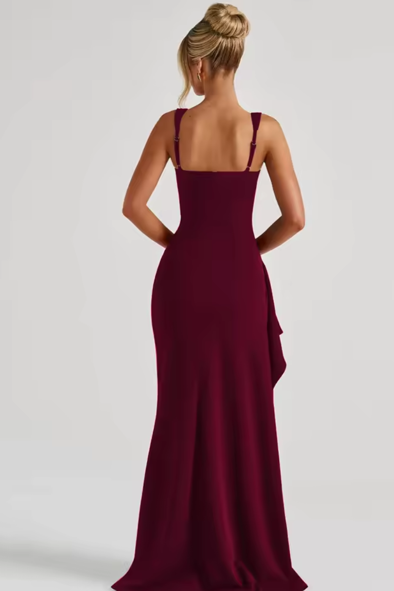 Ruched Slit Bodycon Maxi Summer Dress for Women – Strappy Evening Party Dress