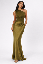 Satin One Shoulder Maxi Dress for Women – Elegant Sleeveless Summer Party Dress
