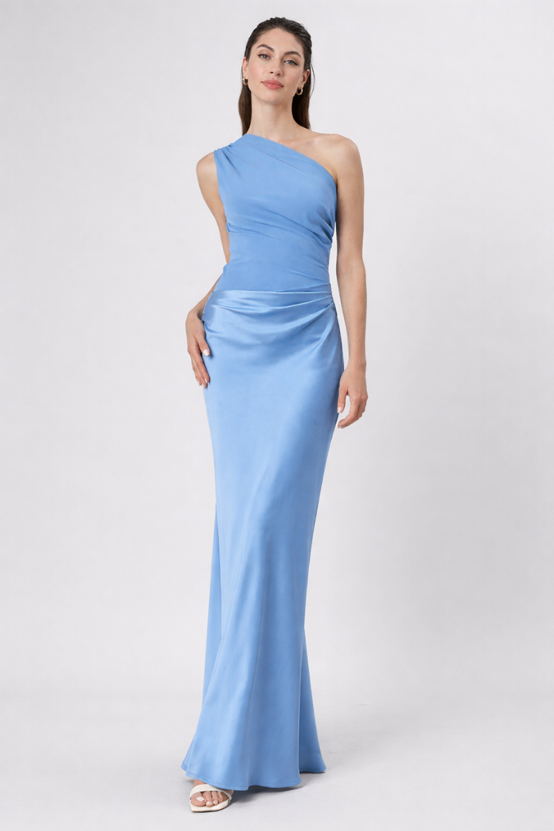 Satin One Shoulder Maxi Dress for Women – Elegant Sleeveless Summer Party Dress