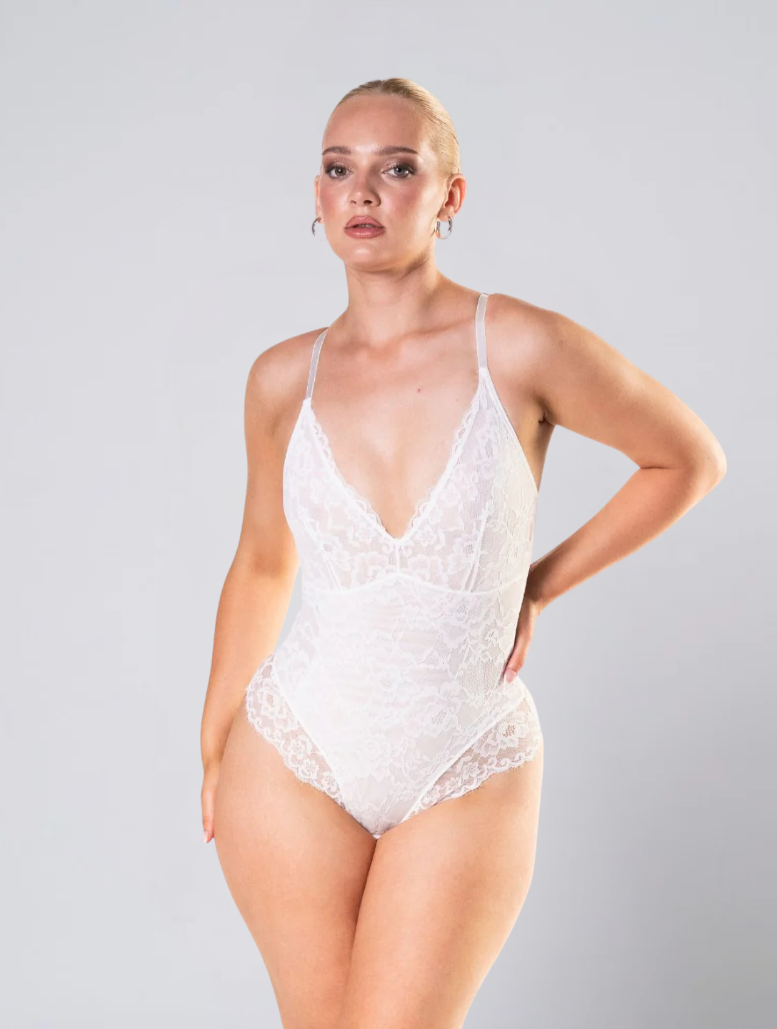 Lace Bodysuit for Women – V Neck Stretch Body with Adjustable Straps