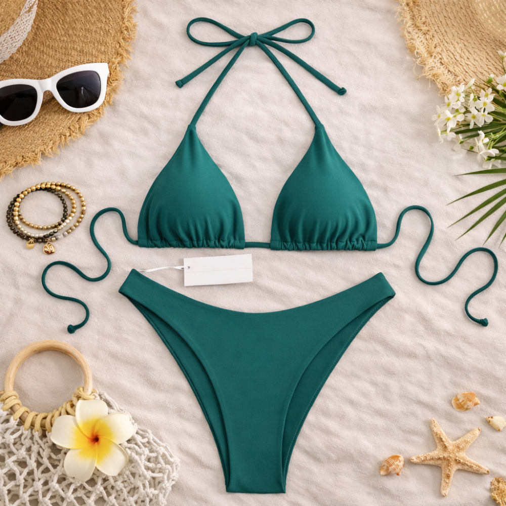 Dreieck-Bikini-Set für Frauen – Verstellbarer Halter-Nacken Bindeseite Zweiteiliges Badeanzug