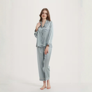 Striped Satin Pyjama Set for Women – Long Sleeve Button Up Two Piece Sleepwear