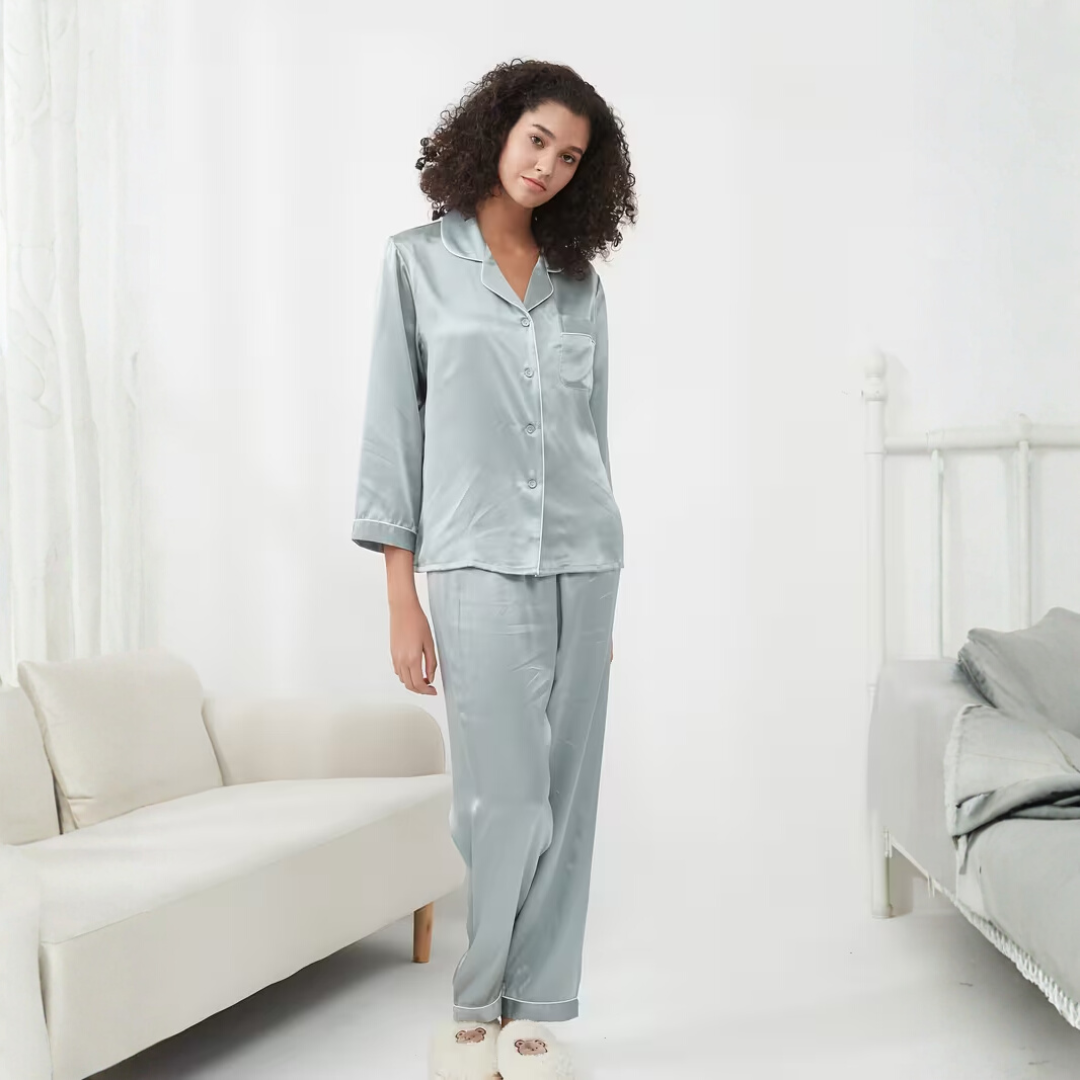 Women’s Satin Pyjama Set – Soft Two Piece Sleepwear with Relaxed Fit