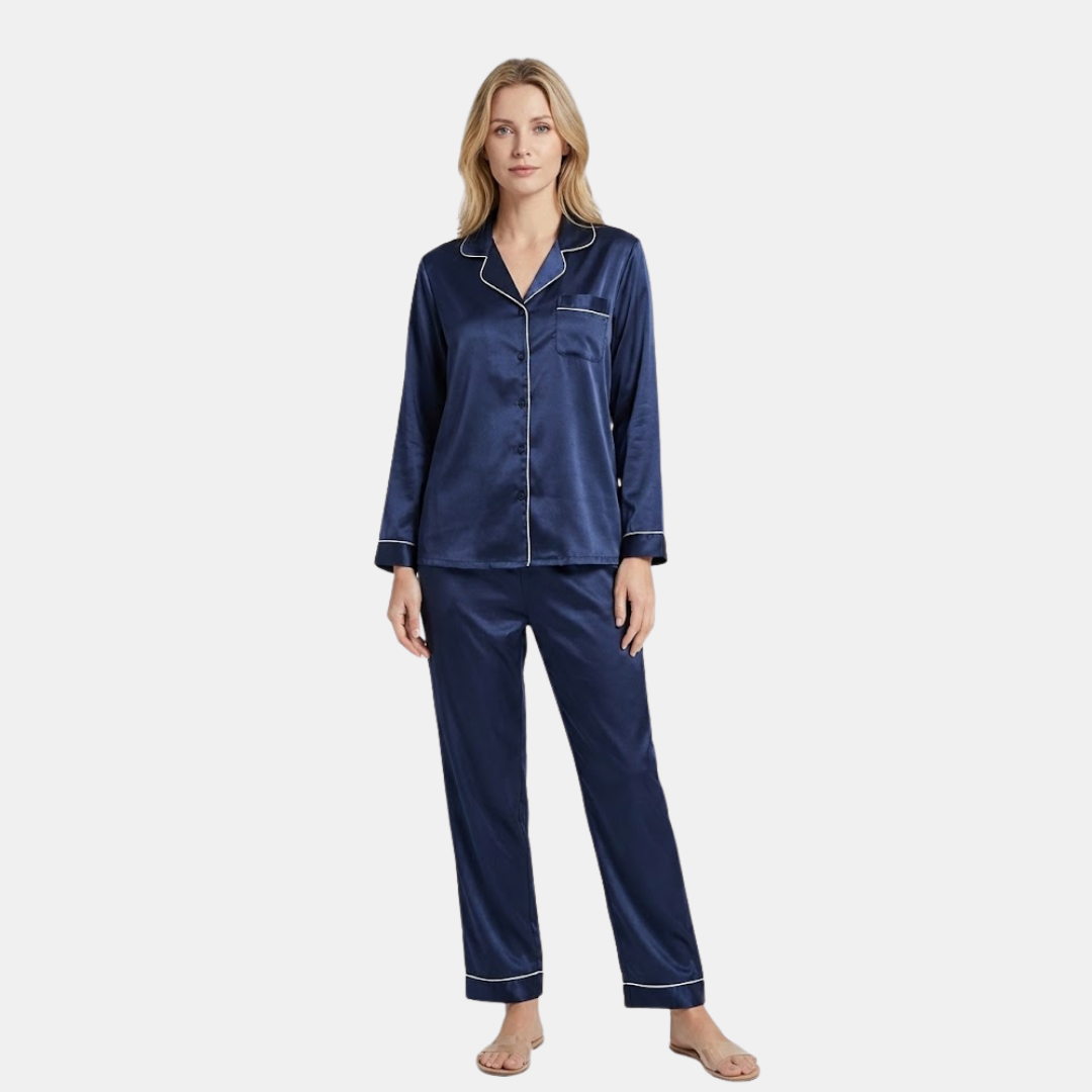 Women’s Satin Pyjama Set – Soft Two Piece Sleepwear with Relaxed Fit