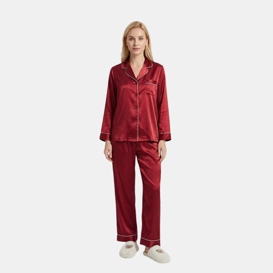 Women’s Satin Pyjama Set – Soft Two Piece Sleepwear with Relaxed Fit