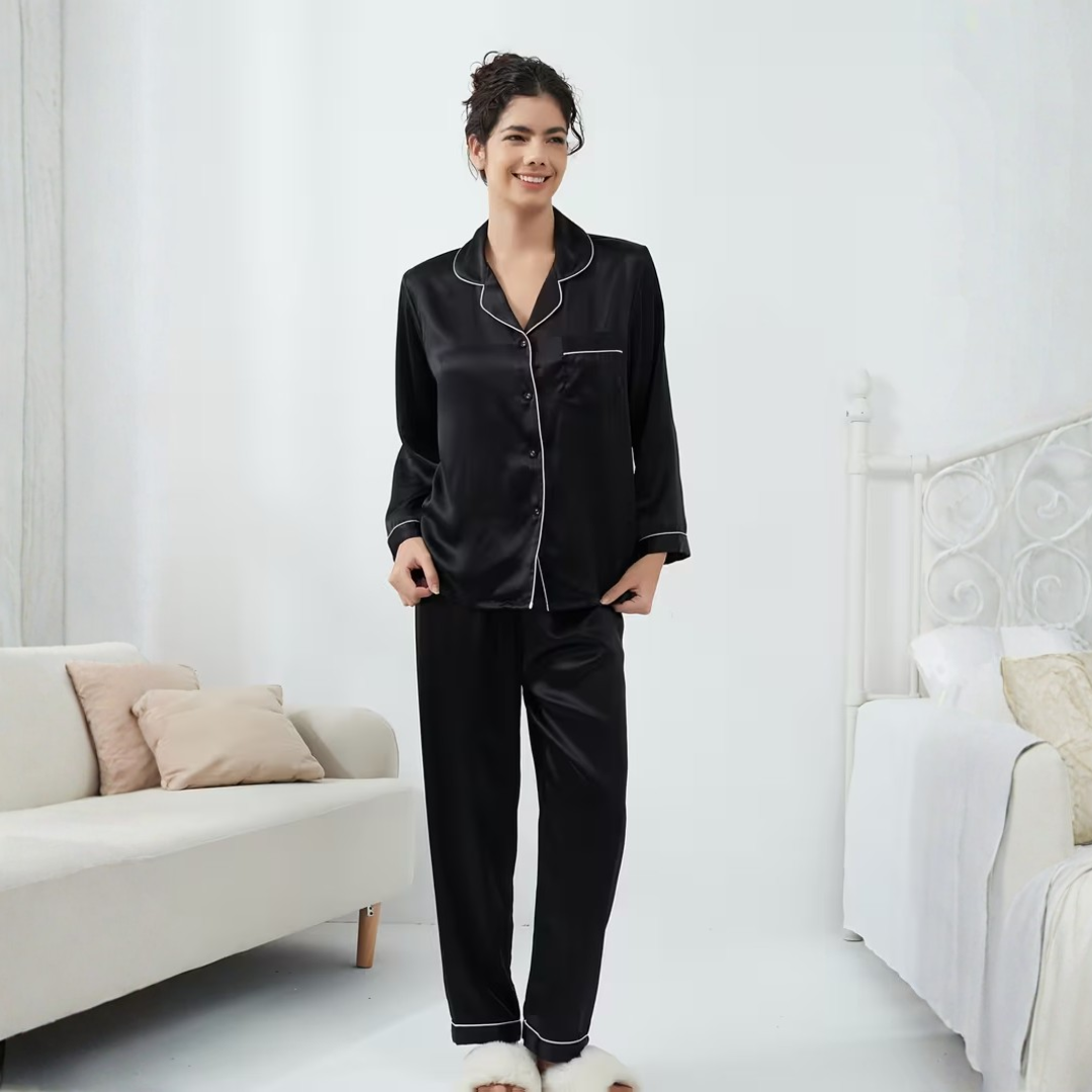 Women’s Satin Pyjama Set – Soft Two Piece Sleepwear with Relaxed Fit