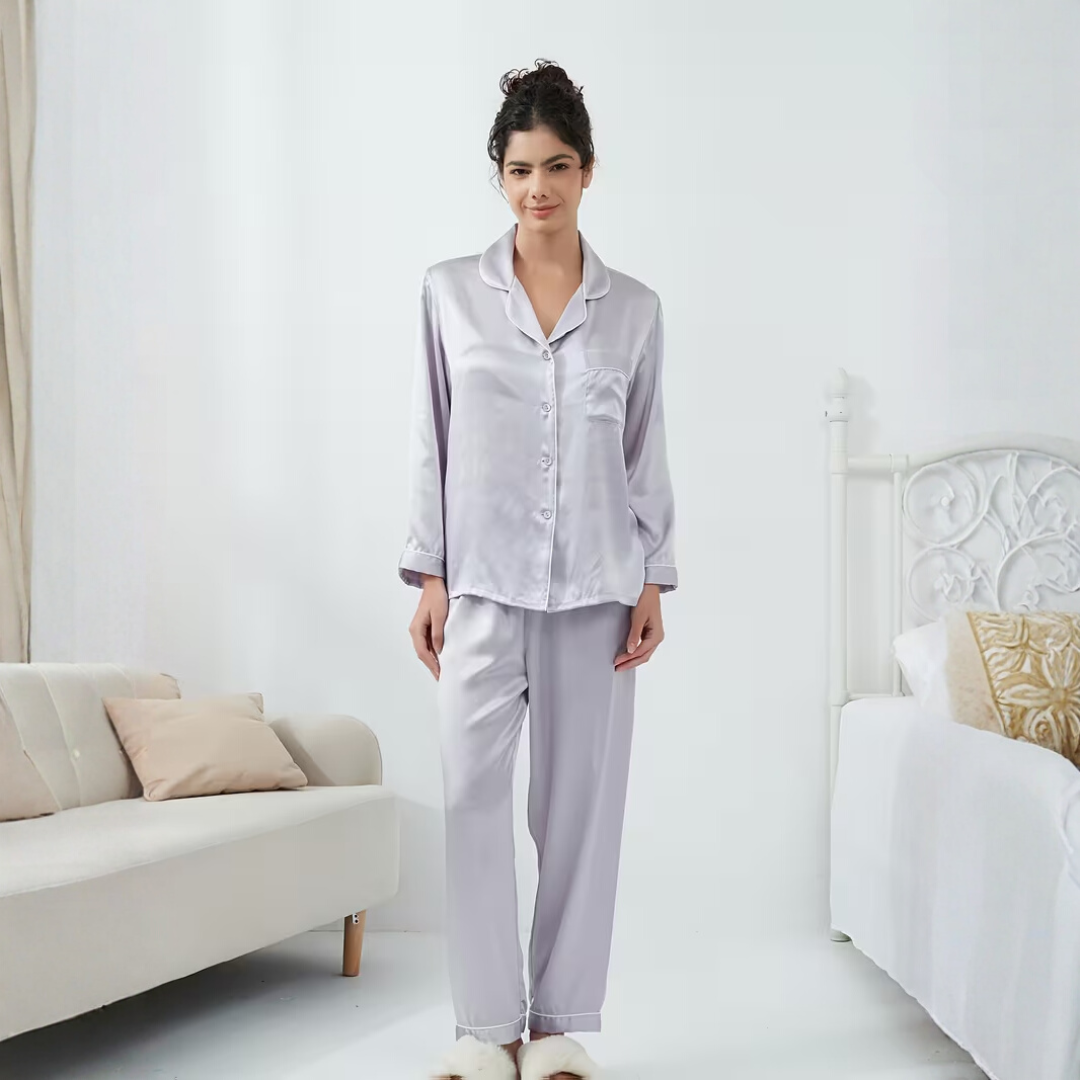Women’s Satin Pyjama Set – Soft Two Piece Sleepwear with Relaxed Fit