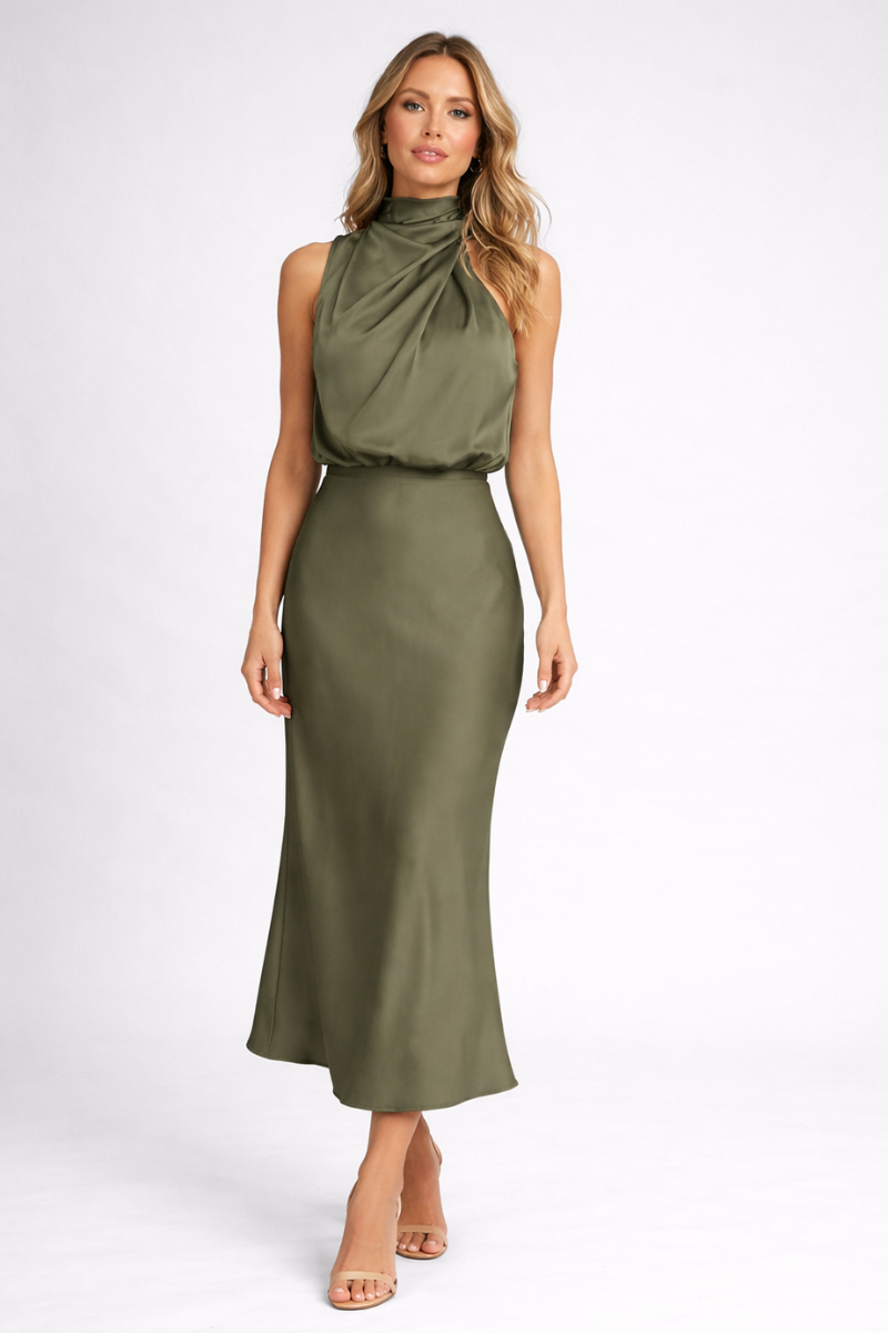 Silk Satin Maxi Dress for Women – Elegant Sleeveless Summer Evening Dress