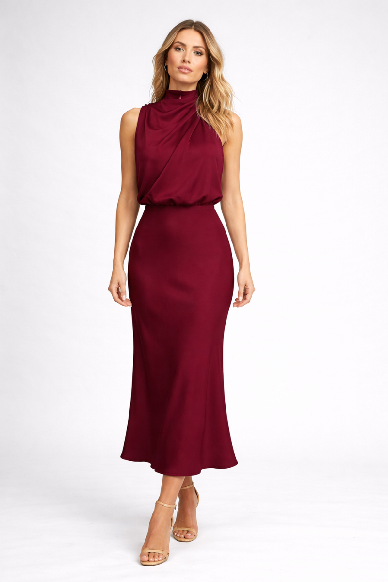 Silk Satin Maxi Dress for Women – Elegant Sleeveless Summer Evening Dress