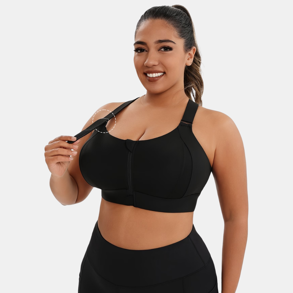 Plus Size Front Zip Sports Bra for Women – Adjustable Straps Workout Activewear