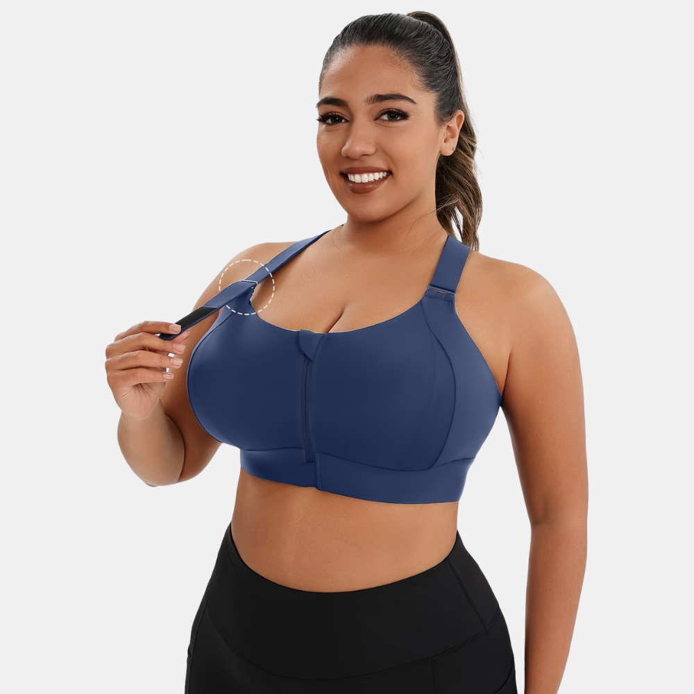 Plus Size Front Zip Sports Bra for Women – Adjustable Straps Workout Activewear