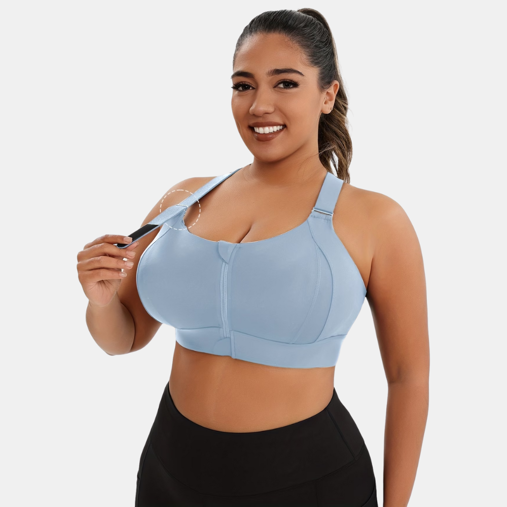 Plus Size Front Zip Sports Bra for Women – Adjustable Straps Workout Activewear