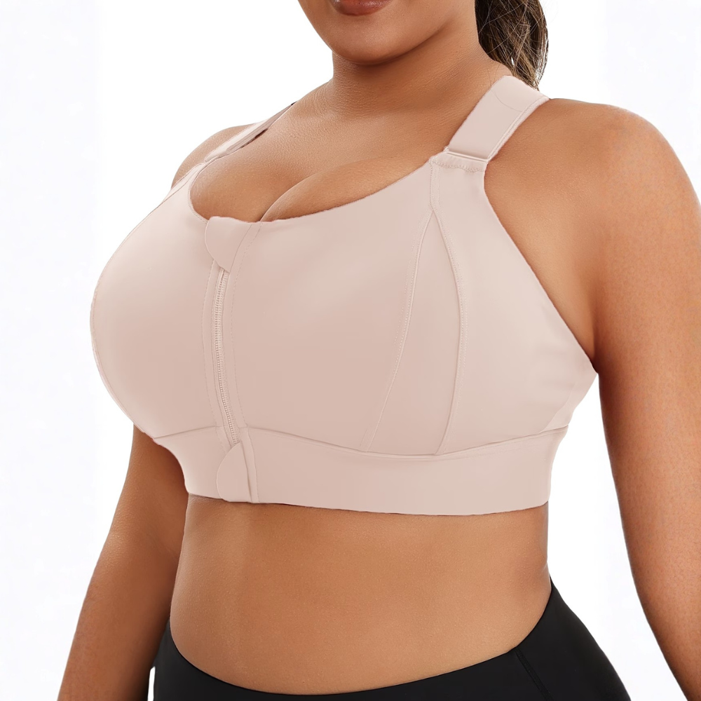 Plus Size Front Zip Sports Bra for Women – Adjustable Straps Workout Activewear