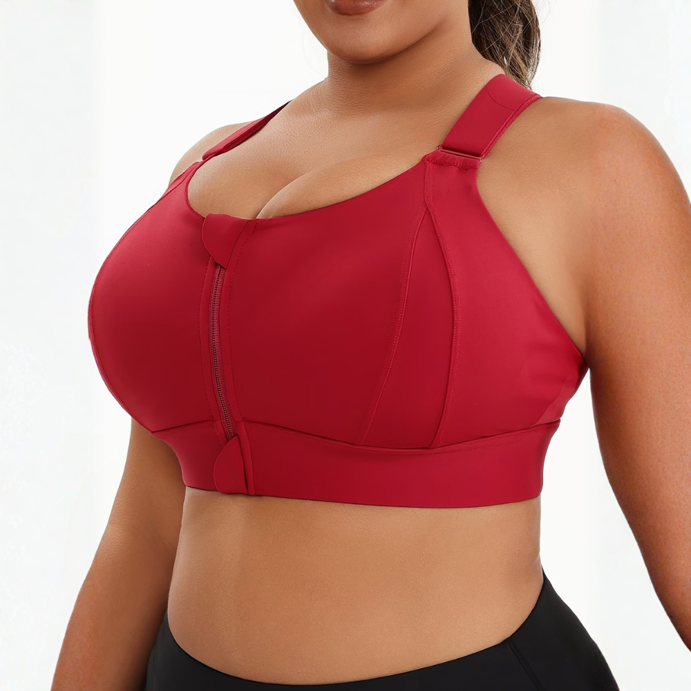 Plus Size Front Zip Sports Bra for Women – Adjustable Straps Workout Activewear