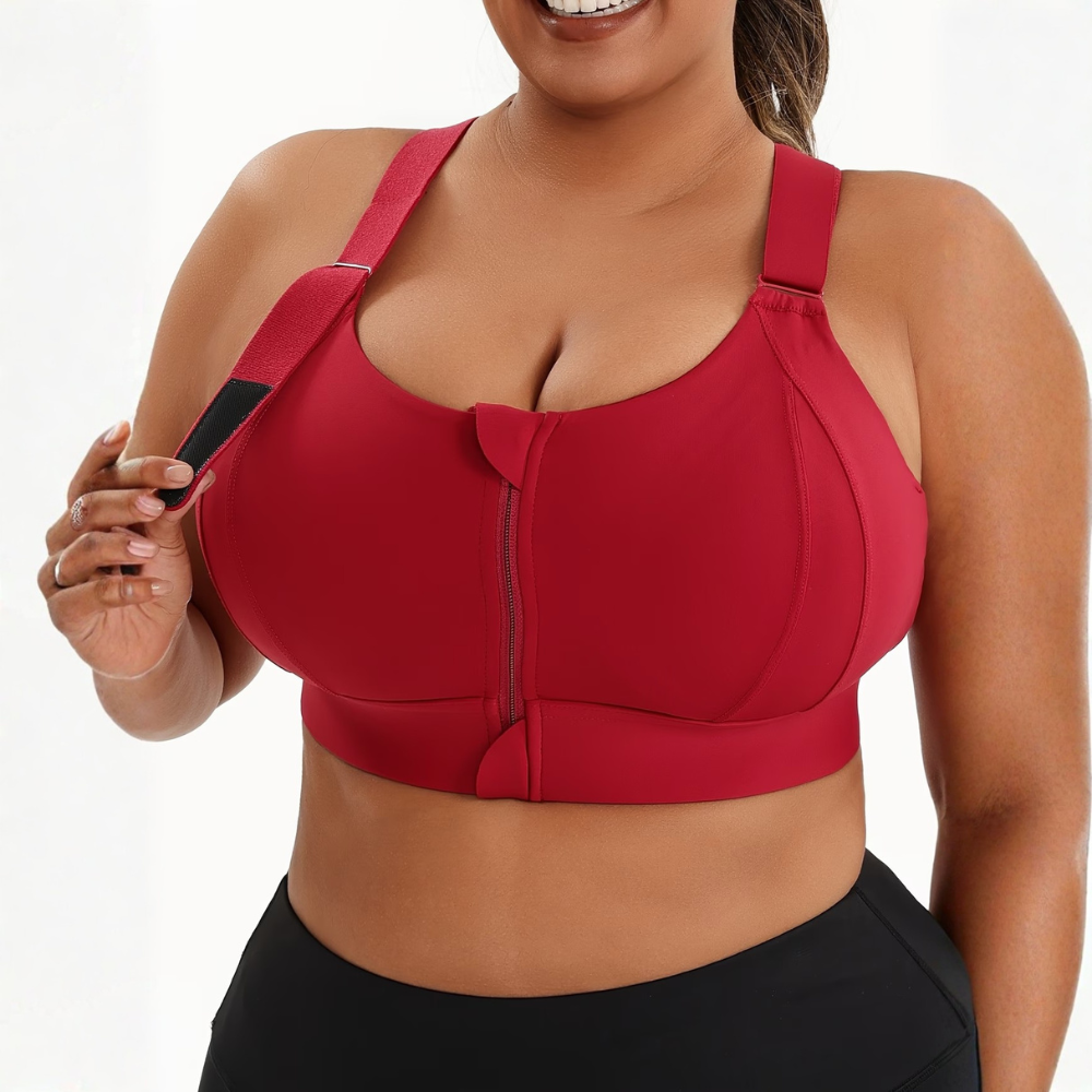 Plus Size Front Zip Sports Bra for Women – Adjustable Straps Workout Activewear