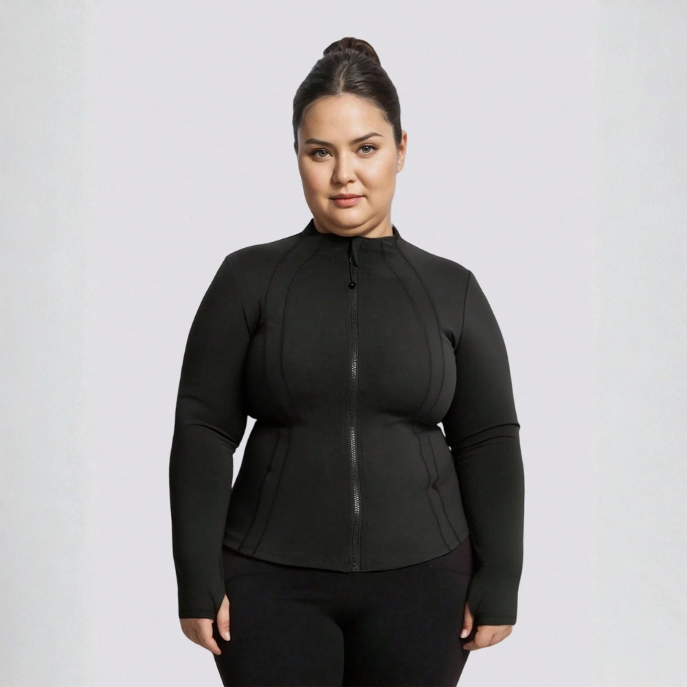 Plus Size Zip Up Activewear Jacket for Women – Long Sleeve Workout Gym Jacket
