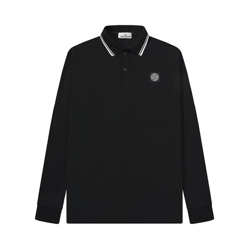 Stone Island Organic Cotton Piqué Stretch Long Sleeve Polo Shirt