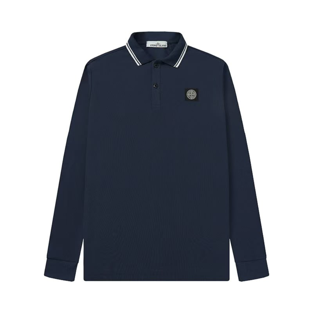 Stone Island Organic Cotton Piqué Stretch Long Sleeve Polo Shirt