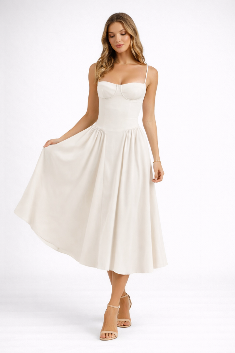 Strapless Printed Maxi Dress for Women – Elegant French Style Summer Dress