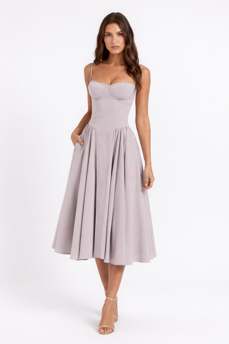 Strapless Printed Maxi Dress for Women – Elegant French Style Summer Dress