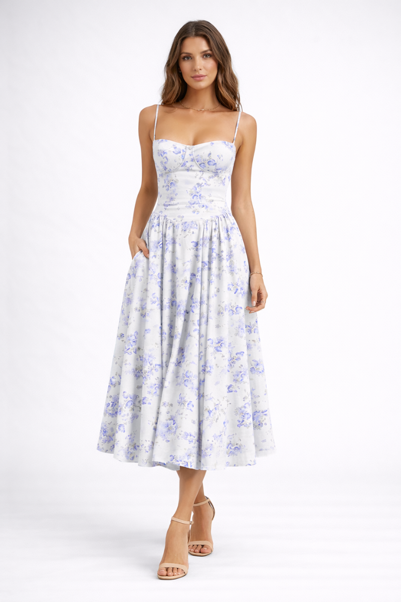Strapless Printed Maxi Dress for Women – Elegant French Style Summer Dress