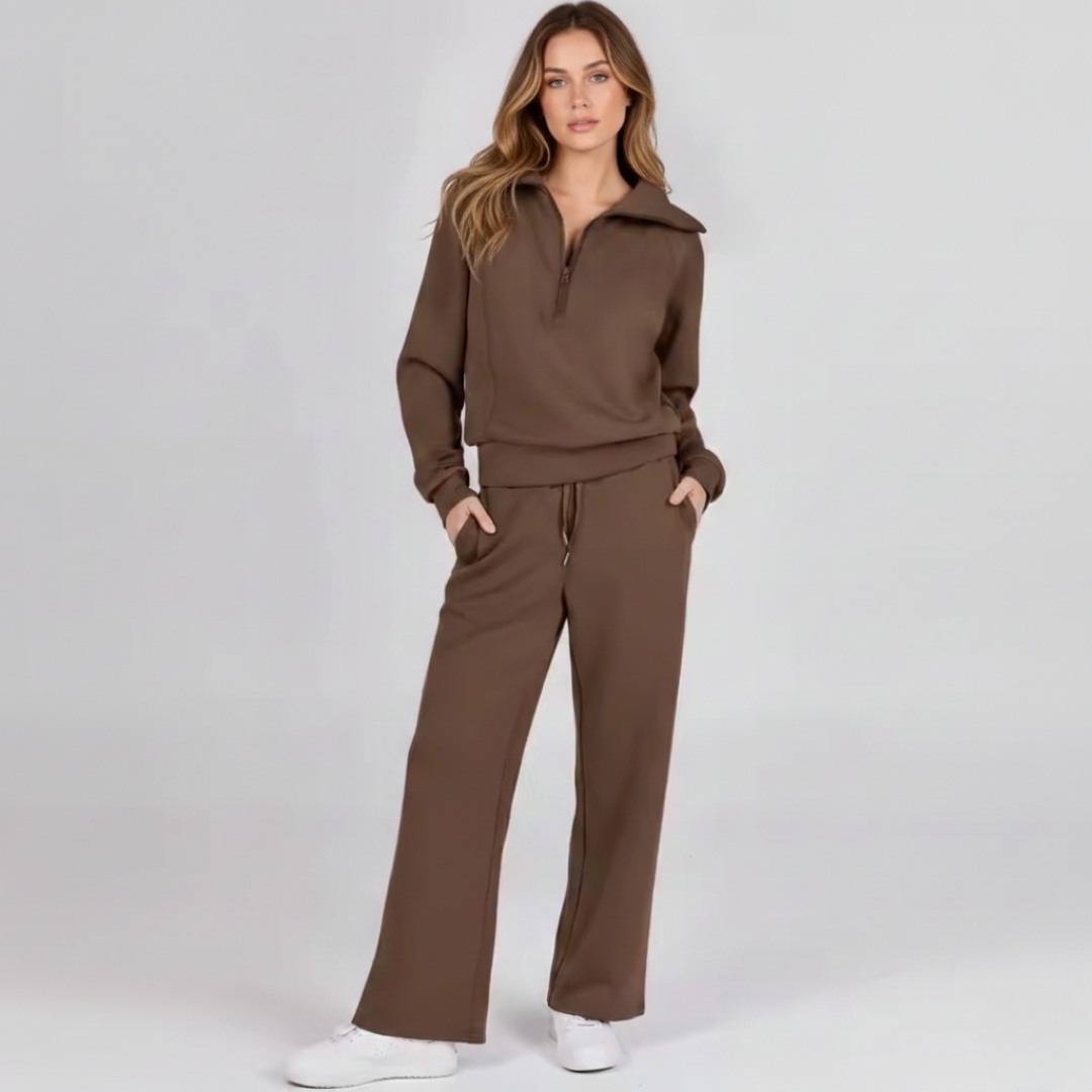 Women’s Two Piece Set with Zip Jacket – Flared Pants Co Ord Outfit