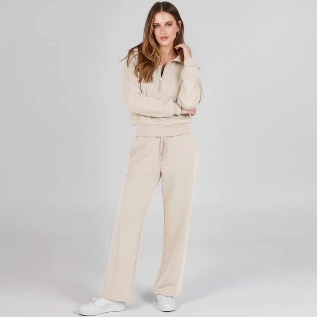 Women’s Two Piece Set with Zip Jacket – Flared Pants Co Ord Outfit